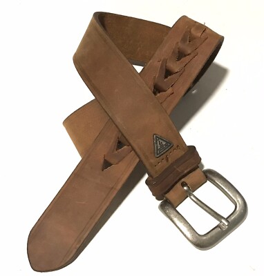 GUESS Belt Natural Brown Leather Braid Accent “WS” USA  display picture 1