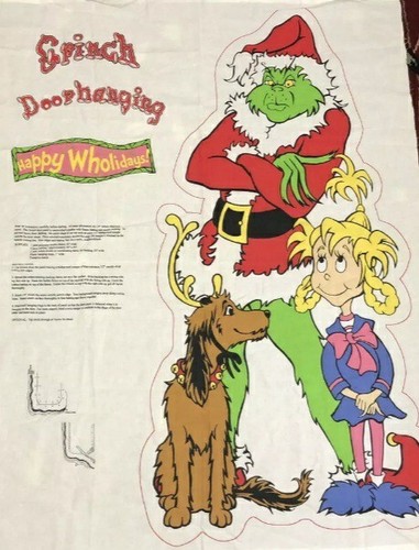 Vtg Grinch Christmas Dr. Suess Fabric Door Wall Hanging Panel Sewing cut sew - Picture 12 of 17
