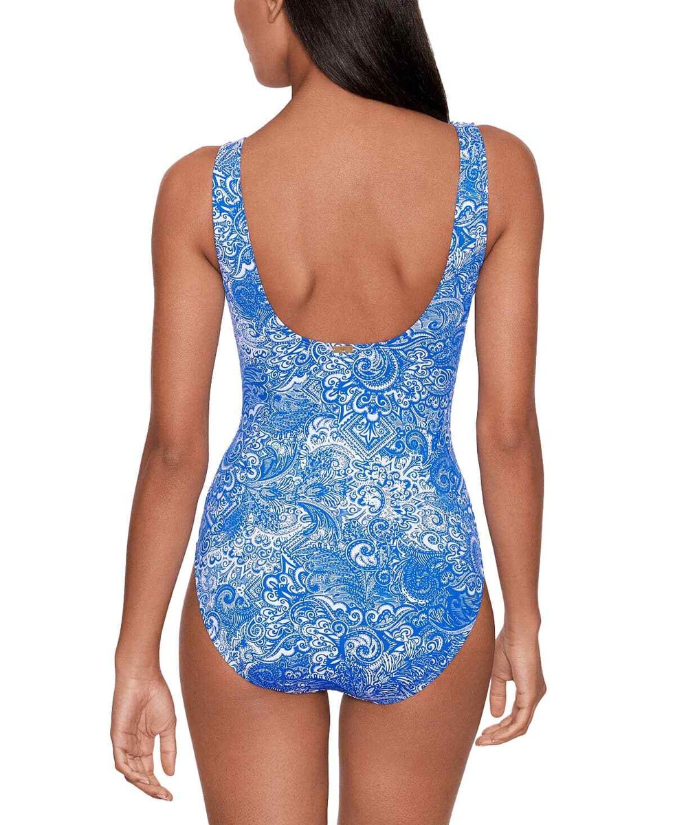 Ralph Lauren Rope-Print Blue Multi Aライン ワンピース Lauren Ralph Lauren Women's Blue Printed Ruffled One-Piece