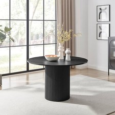 Penrose Black 120cm Round Wooden Pedestal Dining Table Scandi Japanese