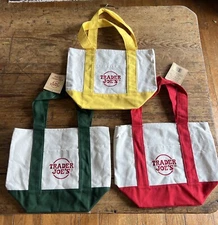 lot of 3 new Trader Joes Mini Canvas Tote Bag green red yellow Ships Free