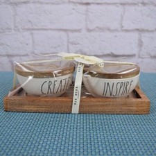 Rae Dunn 3-PC Bowls &amp; Tray Set "Create Inspire" Ceramic Farmhouse Teacher New