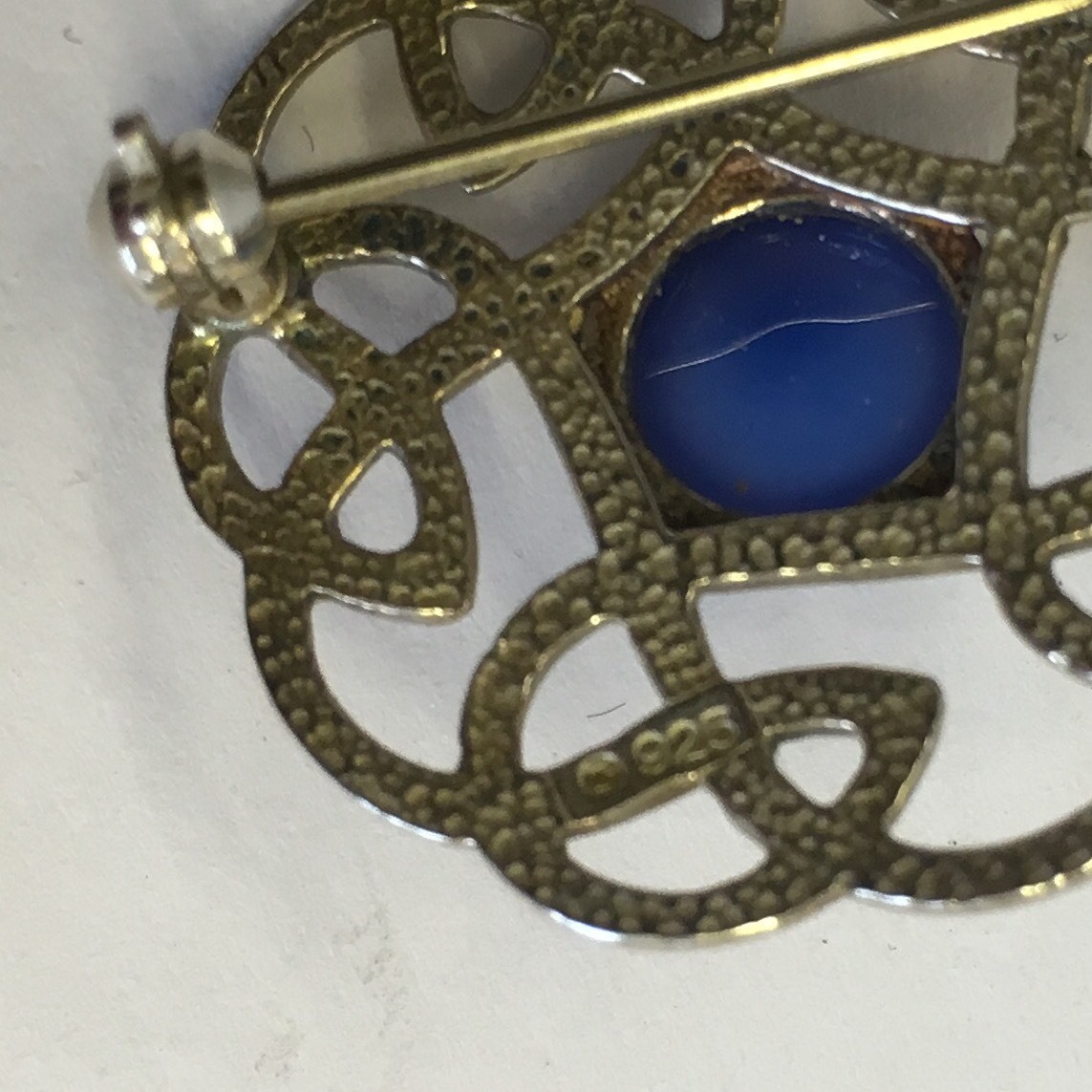 Scottish Solid Silver Blue Stone Brooch Celtic St… - image 3
