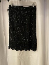 Classic Vintage Emma Black Sequined 100 Silk Skirt Size 8