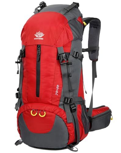 (45+5) Waterproof Hiking Backpack - Outdoor Sport Daypack with Rain 50L Red