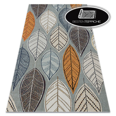 Modern Original Stylish Carpet Mundo Leaves Blue Beige Orange Outdoor Permanent