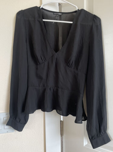 Fashion Nova Sheer V Neck Black Long Sleeve Top Peplum Sz M New! - 第 1/6 張圖片