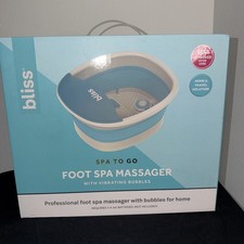 Bliss Blue Collapsible Foot Spa Massager Spa To Go w/ Vibrating Bubbles Roller