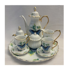 Porcelain Butterfly Childs/mini Tea Set Gold Trim 12 Piece