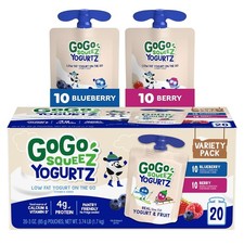 GoGo squeeZ yogurtZ Variety Pack, Blueberry  Berry, 3 3 Ounce Pack of 20 