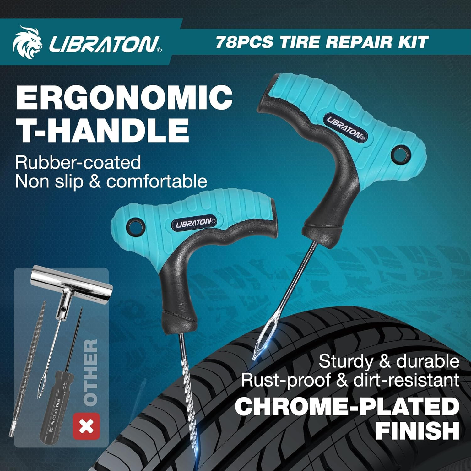 Kit Riparazione Pneumatici Auto, Kit Riparazione Gomme Professionale E Robusto p - Miniatura 3