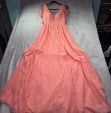 Azazie Peach Formal Dress Bridesmaid Size 2 A2 Chiffon Slit Lined Prom Dance