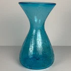 Vintage Blenko 5318 Blue Crackle Glass Vase Hand Blown Mid-Century MCM 6.75"