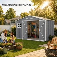 8x10 FT Metal Outdoor Storage Shed Garden Tool Shed w/ Side Window Lockable Door