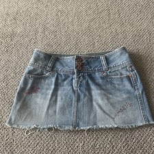 Vintage Bongo Y2K Low Rise Jean Denim Mini Skirt. Size 7. Rhinestones. 90  s