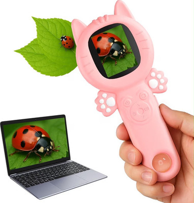 Portable Kids Handheld Microscope Pink 500x 16x Digital Zoom 2'' HD IPS