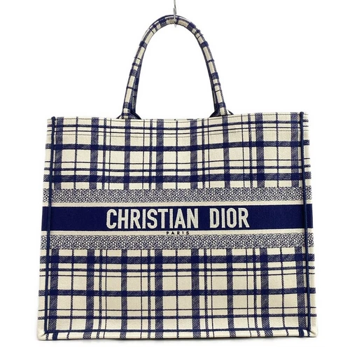 Grand sac fourre tout authentique DIOR/ChristianDior Book sac fourre tout jacquard bleu marine crème