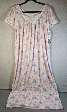 NWT Vintage LORRAINE Pink Lavendar Floral Nylon Lace Trim NIGHTGOWN Size Medium
