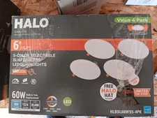 Halo HLBSL609FS5-4PK 6” Slim Canless Integrated LED Downlight 5 CCT, 6/BX, 60W-H