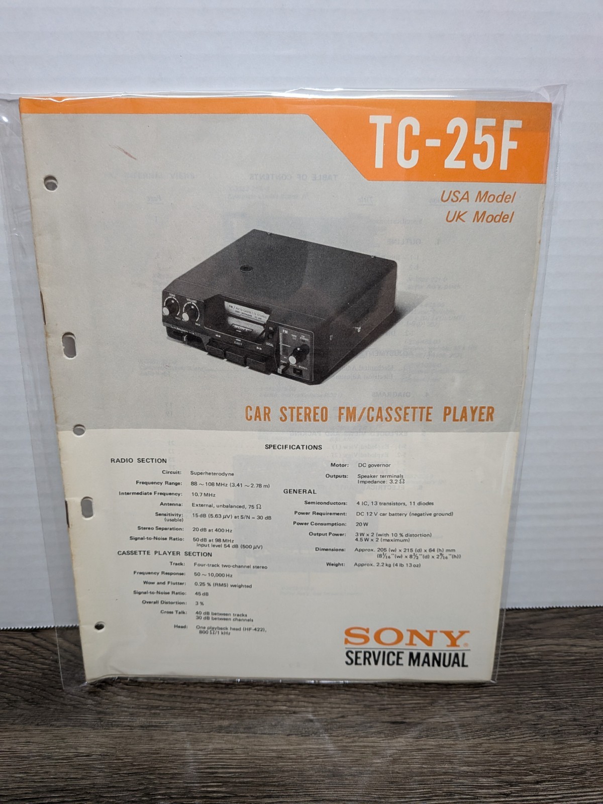 Sony TC-25F Cassette Service Manual Original Paperwork Genuine Repair Guide