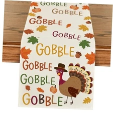  Gobble Turkey Maple Leaves Thanksgiving Table Runner, Table Runner, 13" x 108"