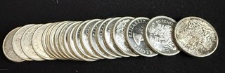 Rollo de 20 medios dólares canadienses BU 1963 80 % cara $10 plata