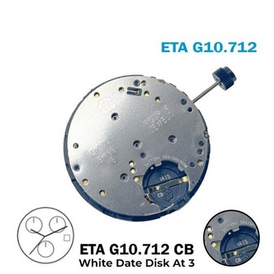 ETA G10.712 CB Swiss Made Uhrwerk - Weiße Datumsscheibe bei 3 Chronograph.