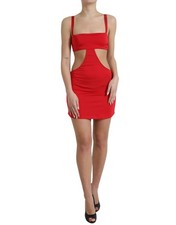 Dolce & Gabbana Red Cutout Nylon Sheath Sleeveless Mini Women's Dress Authentic