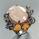 Unique ring 28 ct Natural Morganite Ring 925 Sterling Silver Size 8 /R447191