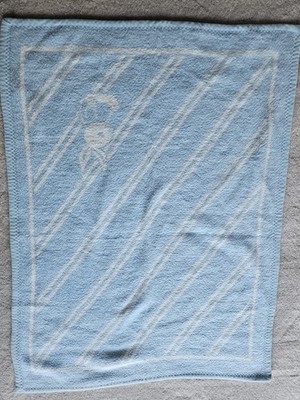 Vintage 1985 Mothercare blau/weiß Kinderwagen/Krippe Decke, Wende Kaninchen Design