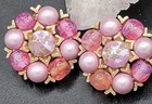 Vintage 1960s Pink Beaded Cluster Clip-On Earrings - Faux Pearl & Givre Glass — photo 5