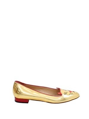 Charlotte Olympia flache Damenschuhe UK 6,5 goldfarbene Grafik 100 % andere Ballerinas