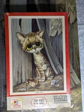 Vintage 1968 MB Pity Kitty Jigsaw Puzzle Big Sad Eye 500 Piece Cat Gig COMPLETE