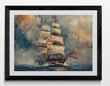 Hms Victory Style Sail Ship Framed Canvas Picture Poster Print Wall Art