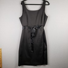 Studio I Womens Size 16 Sleeveless Satin Belt Midi Dress Solid Black LBD Classic