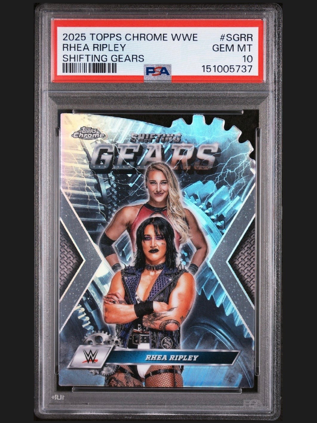 2025 Topps Chrome WWE Rhea Ripley Shifting Gears Insert #SG-RR PSA 10 GEM view 1