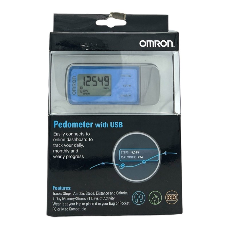 New In Box Omron HJ-322U Blue Tri-Axis Digital Pedometer Walking Step Counter