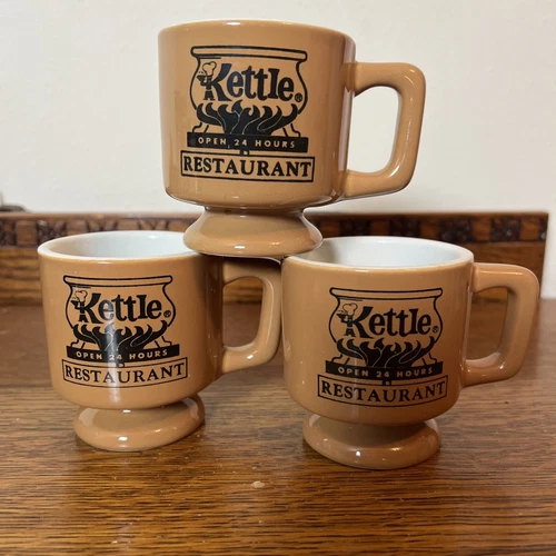 Set Of 3 Kettle Restaurant Ware Vintage Pedestal Coffee Mugs Cups 8 Oz