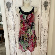Ronni Nicole Size 12 Womans Colorful Tropical Pink Green Red Floral Shift Dress
