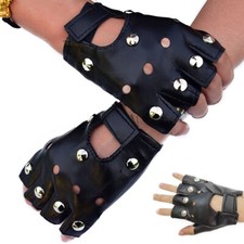 Half Finger PU Leather Gloves Fingerless Rivet Gloves Dance Car Driving Gloves 