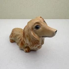 Cream Long Haired Dachshund Ceramic Figurine, Miniature Canine Art
