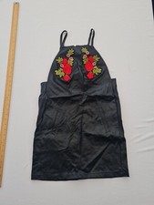 Ladies Mock Leather Dress Select Size 8 Black Zip Back Sleeveless Floral 29759
