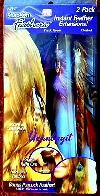 2pk Lectric Purple & Chestnut SNAP-ON FEATHERS Instant Extensions Seen on TV New
