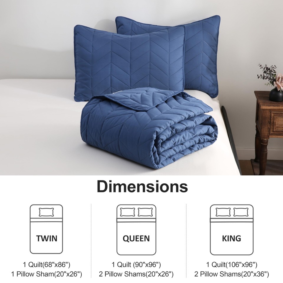 DOWNCOOL Blue Queen Quilt Bedding Set, 3Pcs Queen Quilt Set with