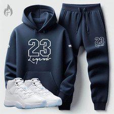 Men's Navy Blue Hoodie Joggers Top Bottom Matching Set Jordan 11 Legend Blue 23