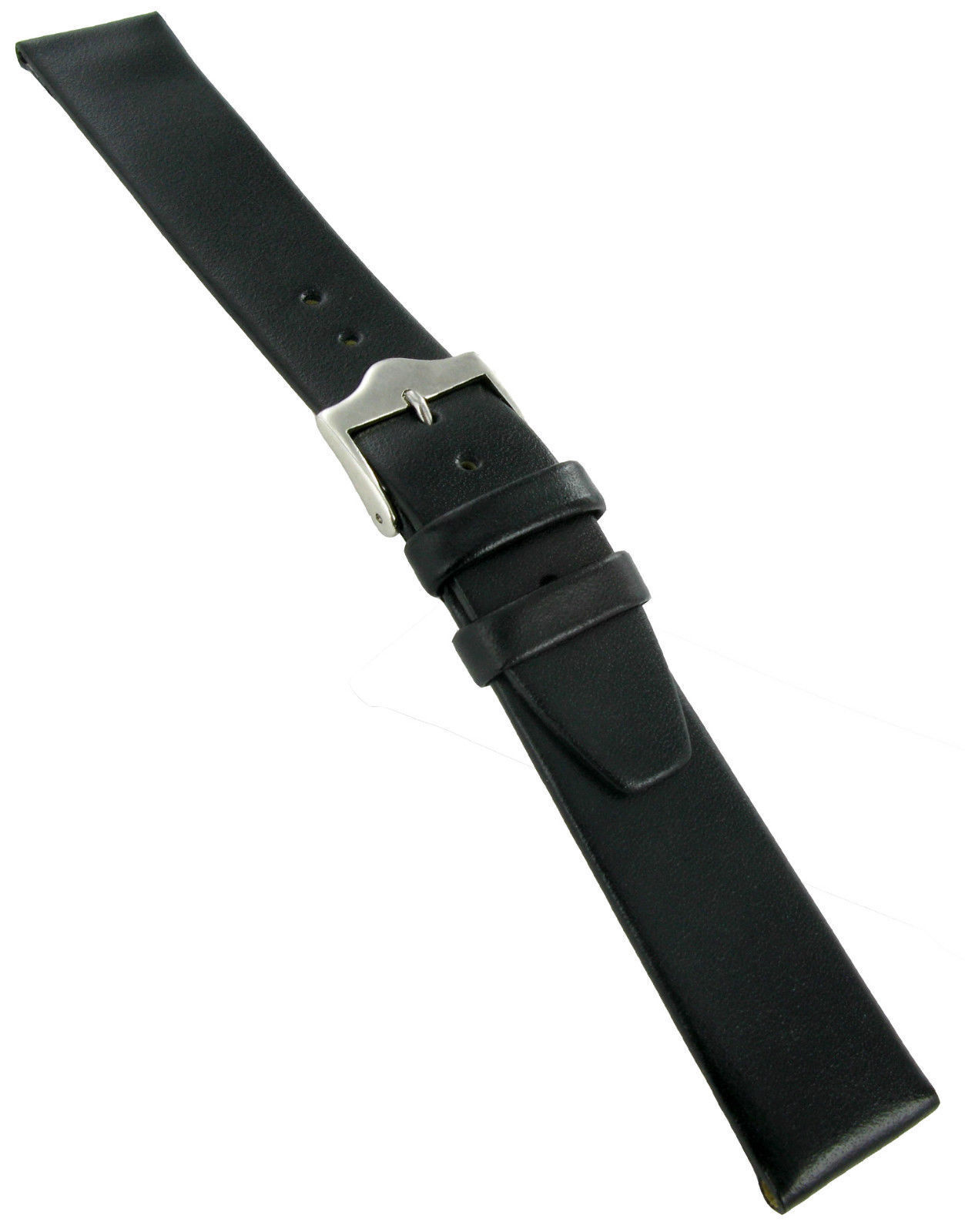 20mm deBeer Genuine Smooth Leather Handcrafted Black Flat Mens Watch Band Long