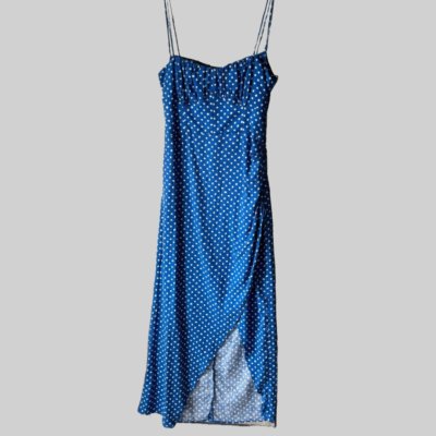 NWT ZARA Polka Dot Linen Viscose Blend Corset Dress Blue/White