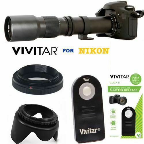 VIVITAR 500MM TELEPHOTO ZOOM LENS + REMOTE FOR NIKON D3400 D5600 D5100 D5300 D80 - Picture 1 of 5