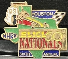 "VRHTF NHRA RARE "1993 6TH ANNUAL SLICK 50 NATIONALS HOUSTON" 1" X 1.5" HAT PIN