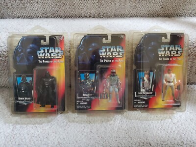 Star Wars 1995 POTF Half Circle Hand Error Boba Fett & Long Sabers Vader & Luke!